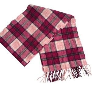 Kiltane Scotland Scarf 100% Cashmere Pink Blue Plaid Tartan Fringe Very Soft